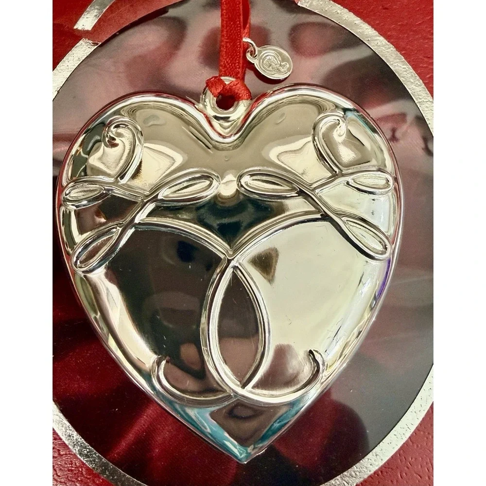 Waterford Fine Silver Gifts Ballet Ribbon Heart Christmas Ornament Silverplate
